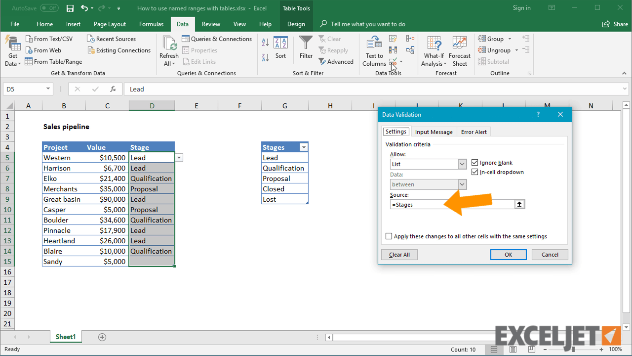 Excel tutorial How to use named ranges with tables